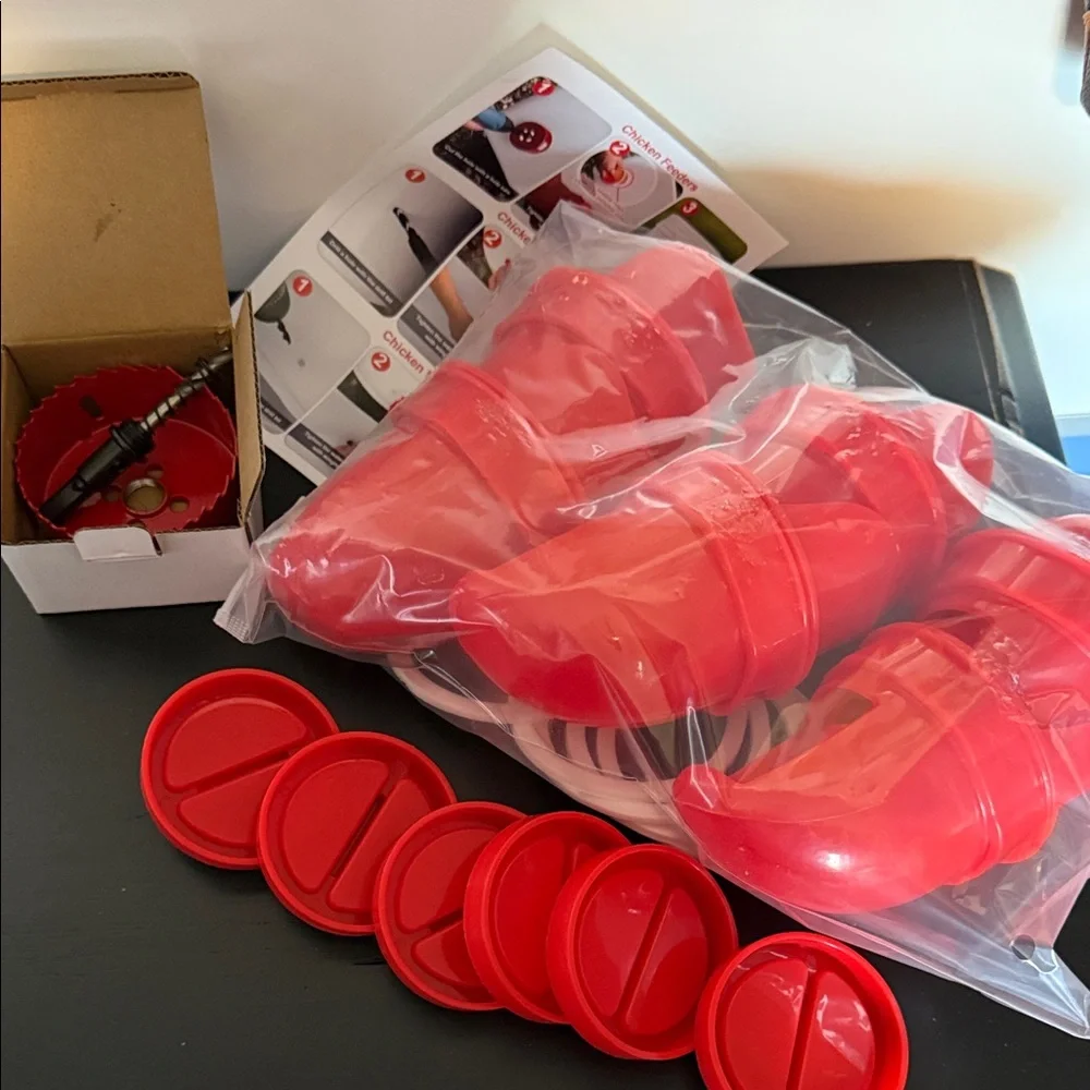 New Red Chicken Feeder Ports - 6 Pieces
